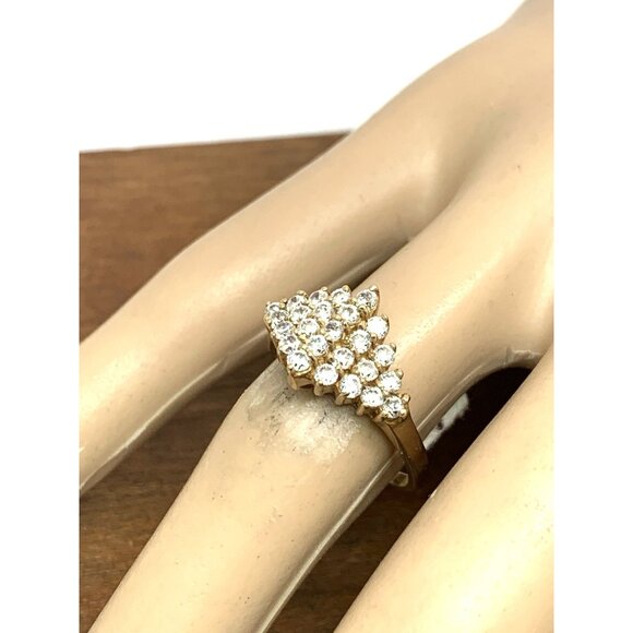 Cocktail Ring Clear Gemstone 10k Yellow Gold Cluster Women's Size 6.5 - Picture 11 of 14
